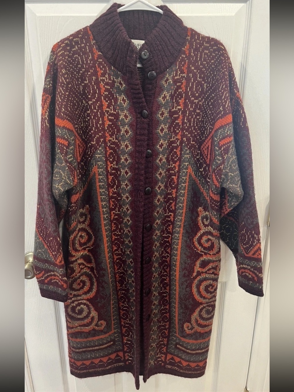 Vintage CERVELLE Wool Blend Long Cardigan Sweater Southwestern Boho Duster Sz M